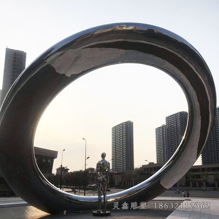 城市不锈钢抽象圆环景观雕塑