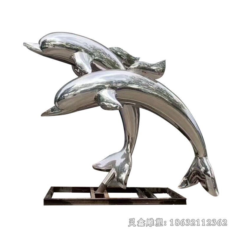 草坪镜面海豚不锈钢雕塑