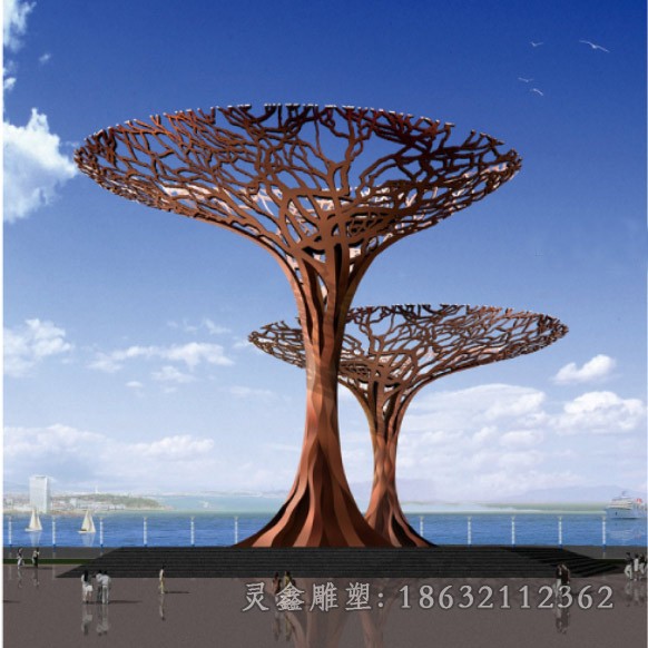 城市大型不锈钢抽象树叶雕塑