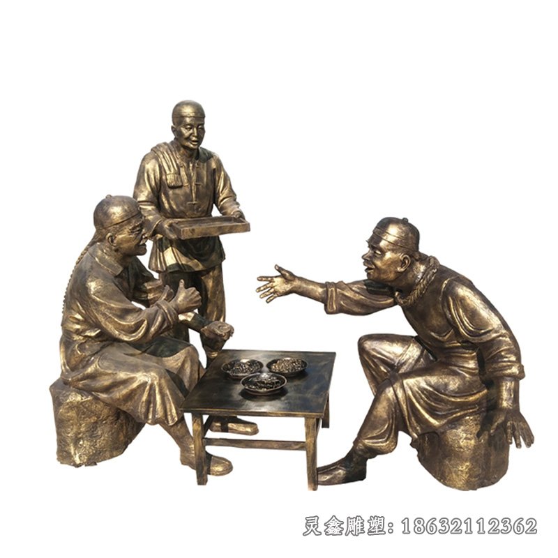 喝酒猜拳小品人物铜雕 (1)
