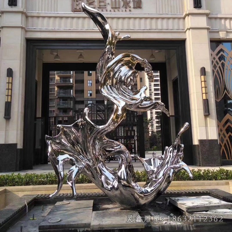 创意不锈钢抽象海浪城市雕塑