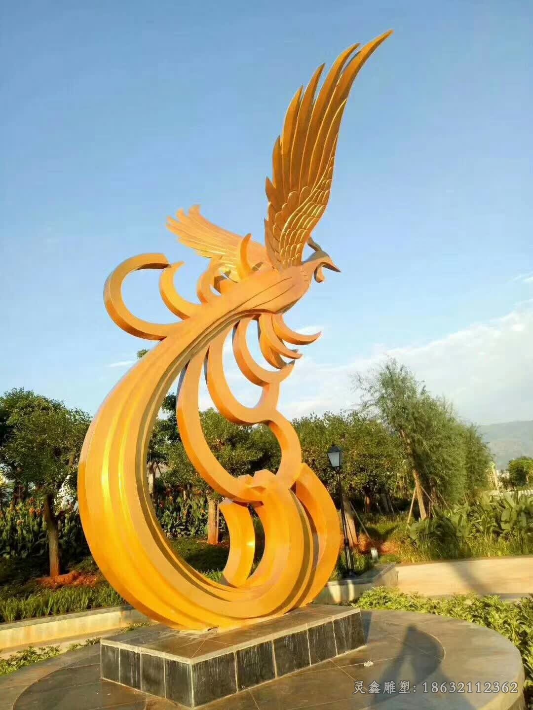 抽象凤凰彩绘广场不锈钢雕塑