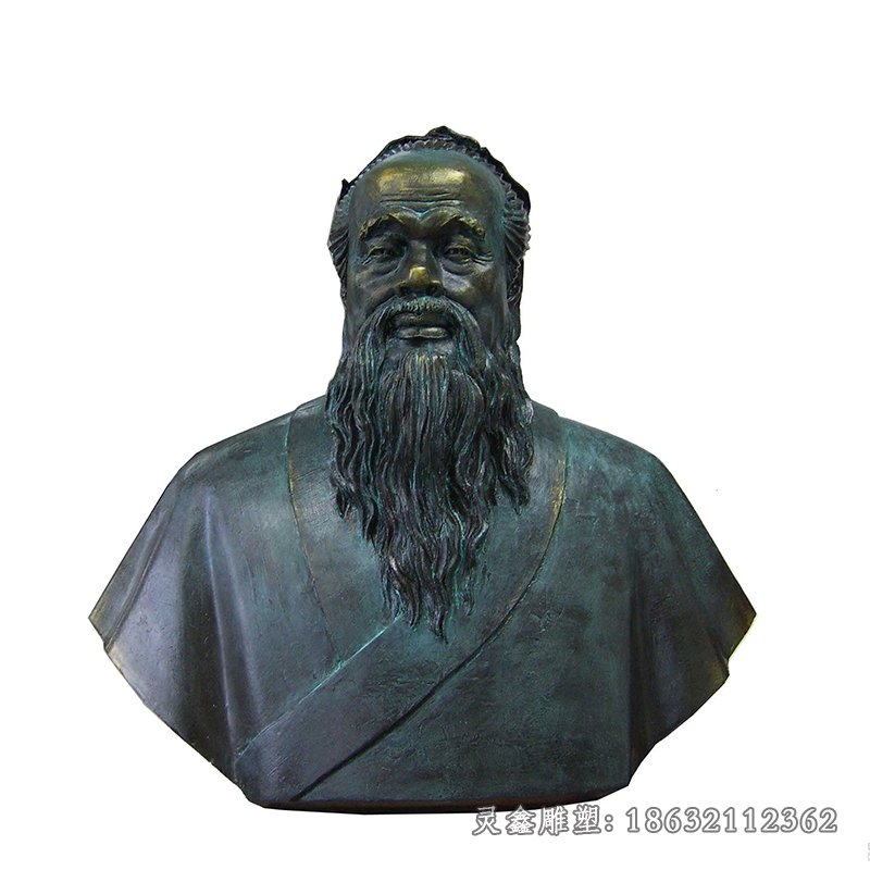 孔子胸像铜雕，古代人物雕塑