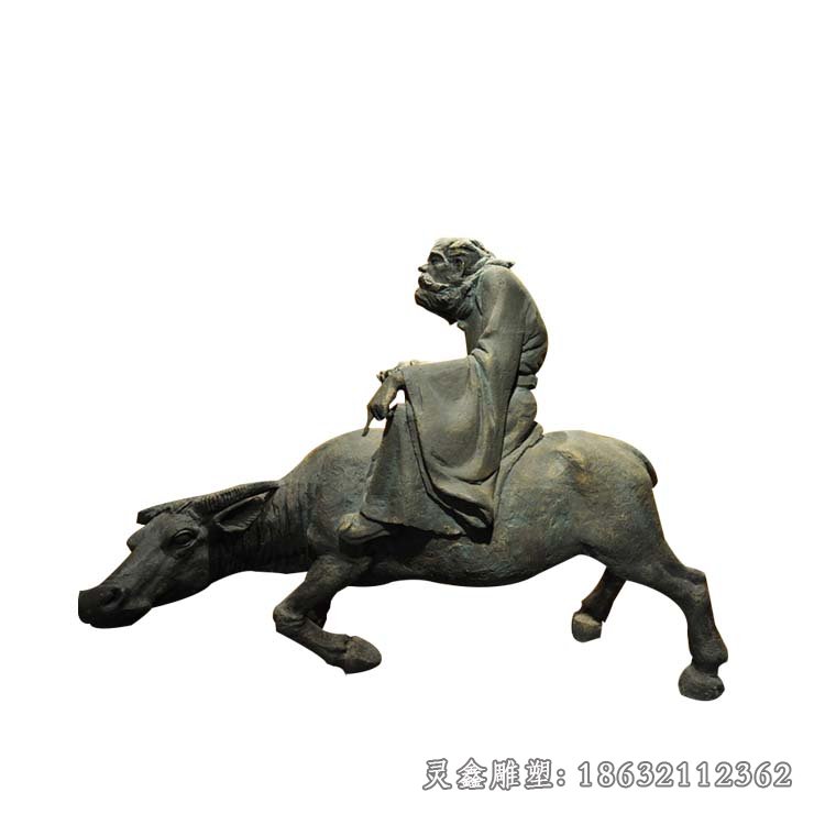 老子骑牛西行雕塑，古代人物铜雕