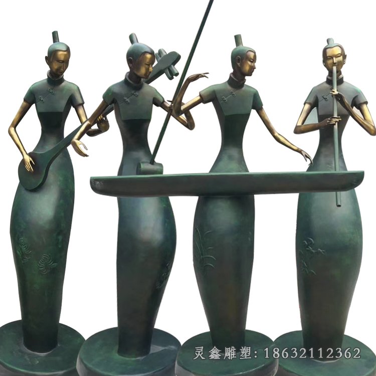 梅兰竹菊抽象演奏人物铜雕 (2)