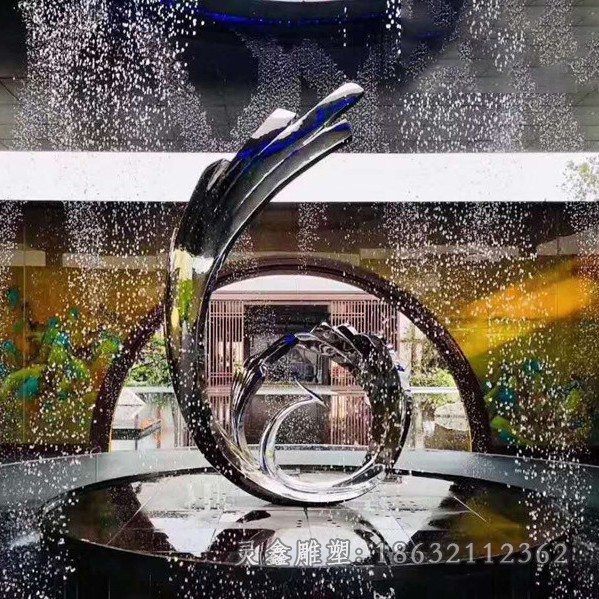 广场不锈钢抽象喷泉雕塑