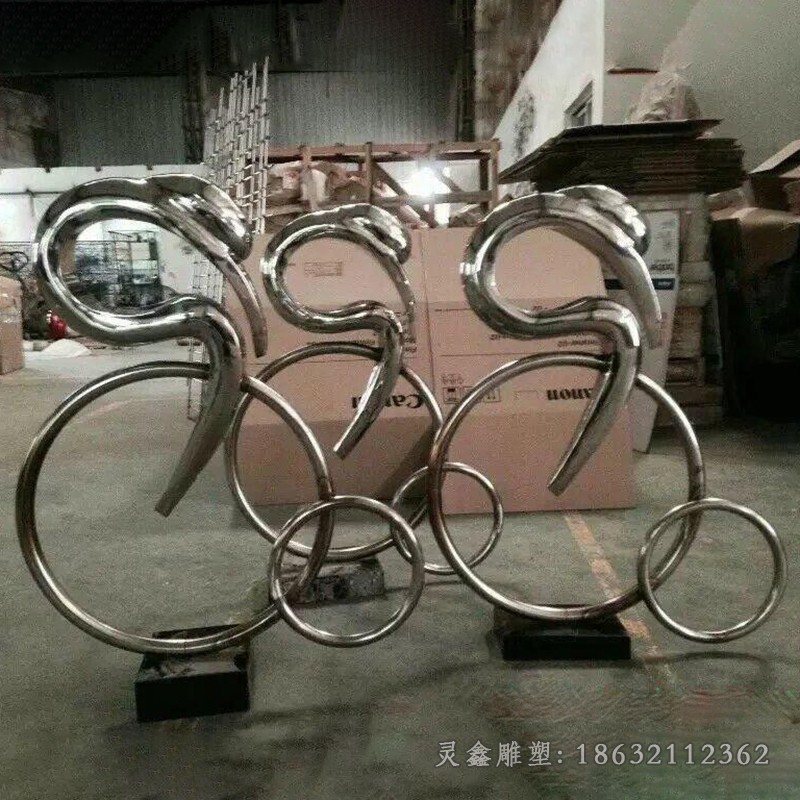 不锈钢抽象人物骑自行车雕塑