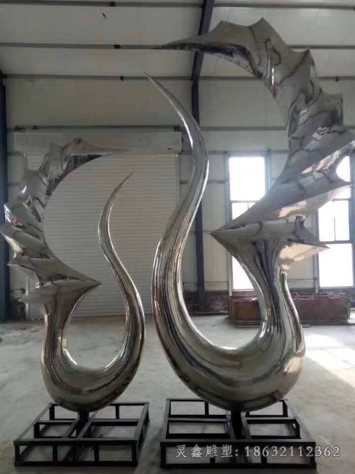 不锈钢镜面抽象天鹅动物雕塑