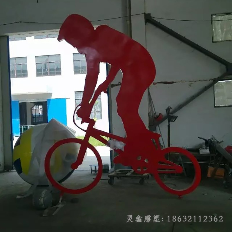 骑自行车彩绘人物不锈钢雕塑