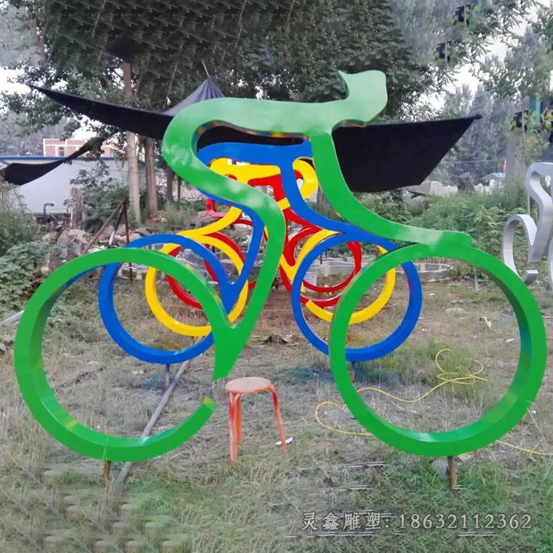 不锈钢自行车抽象人物雕塑