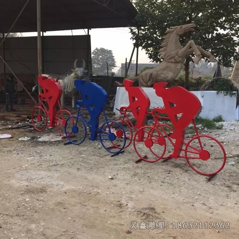 不锈钢骑自行车人物城市雕塑