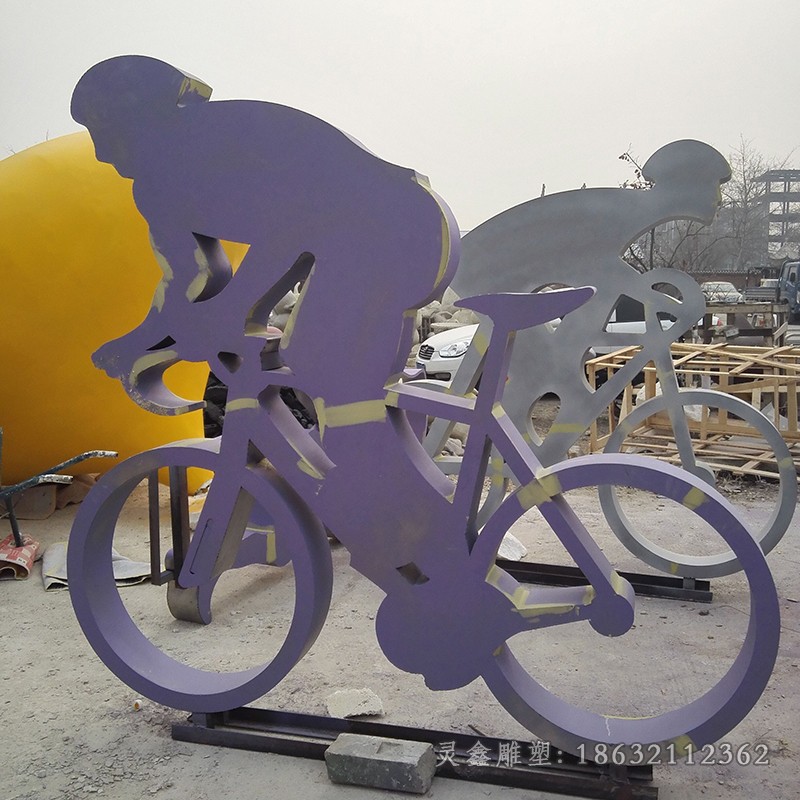 不锈钢镜面自行车人物雕塑