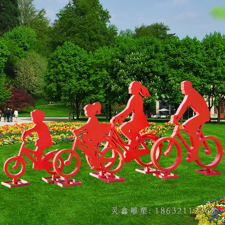 不锈钢公园骑自行车人物雕塑