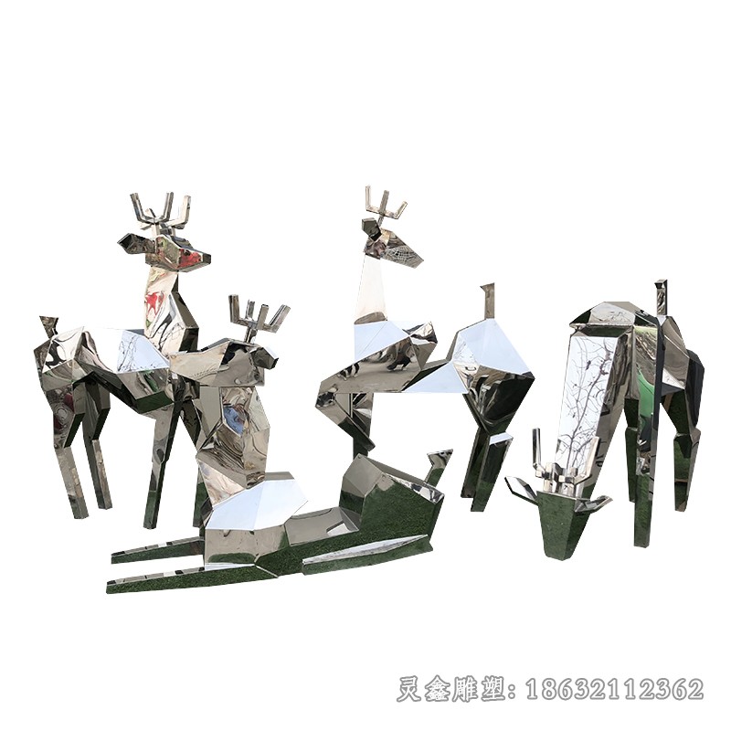 不锈钢几何鹿广场景观雕塑