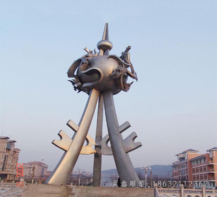 不锈钢抽象龙城市动物雕塑 