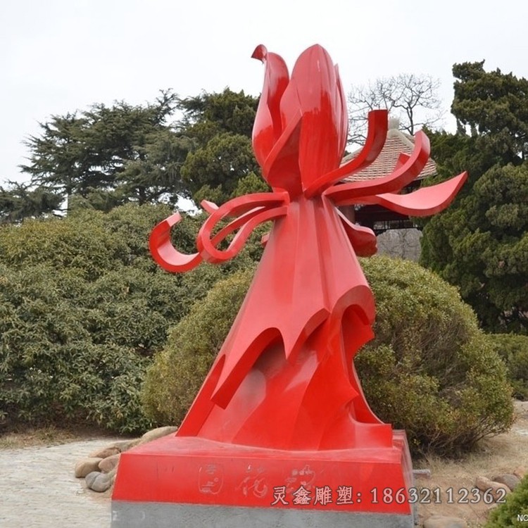彩色不锈钢抽象花朵公园雕塑