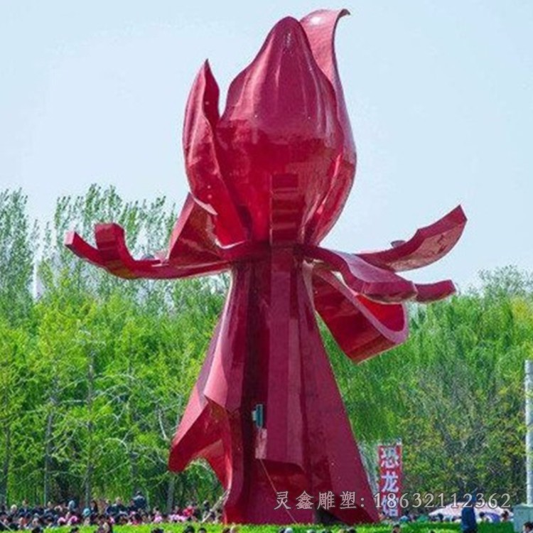 彩色不锈钢抽象花朵公园雕塑