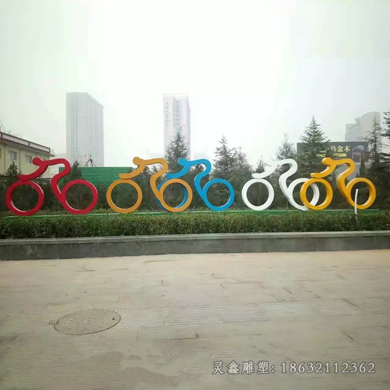 不锈钢抽象骑自行车运动雕塑