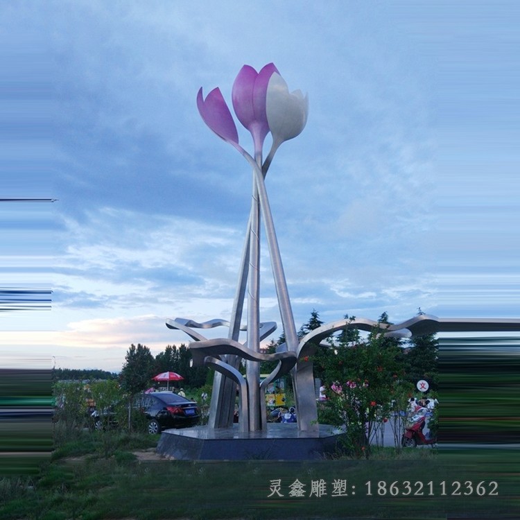 不锈钢抽象花朵广场景观雕塑