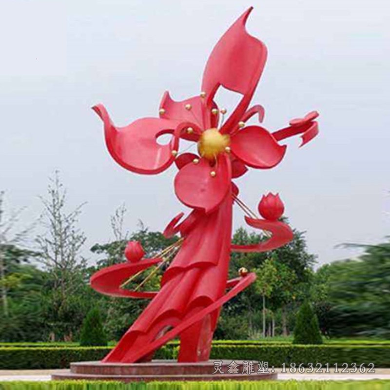不锈钢抽象花朵广场景观雕塑