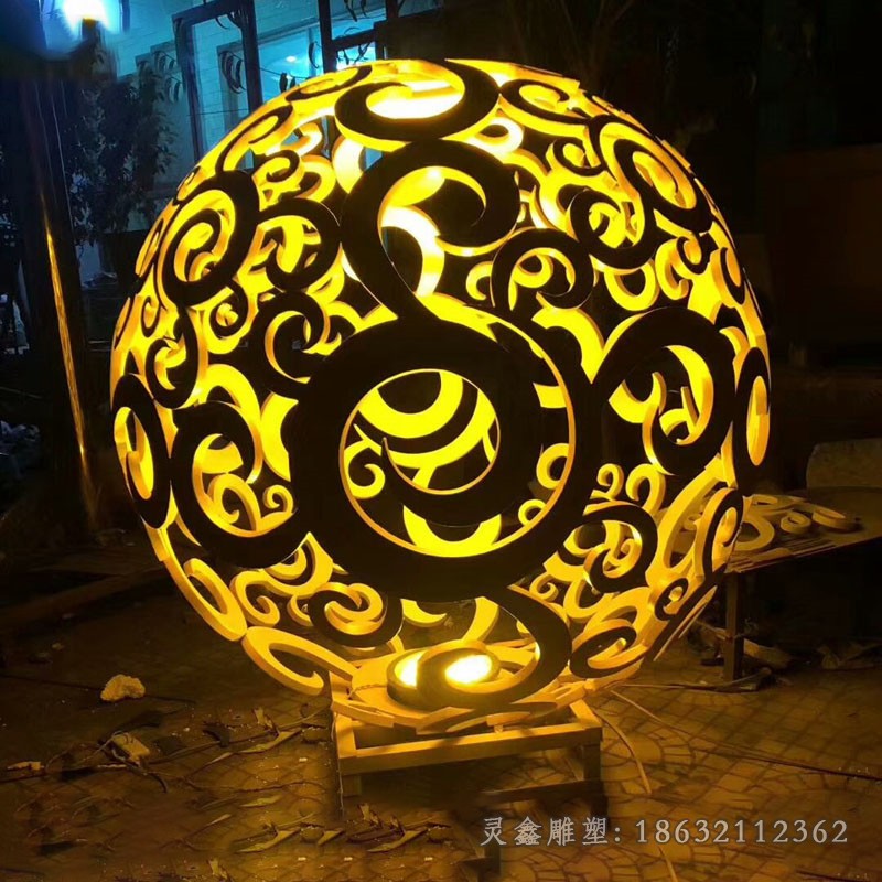 不锈钢发光镂空球广场雕塑