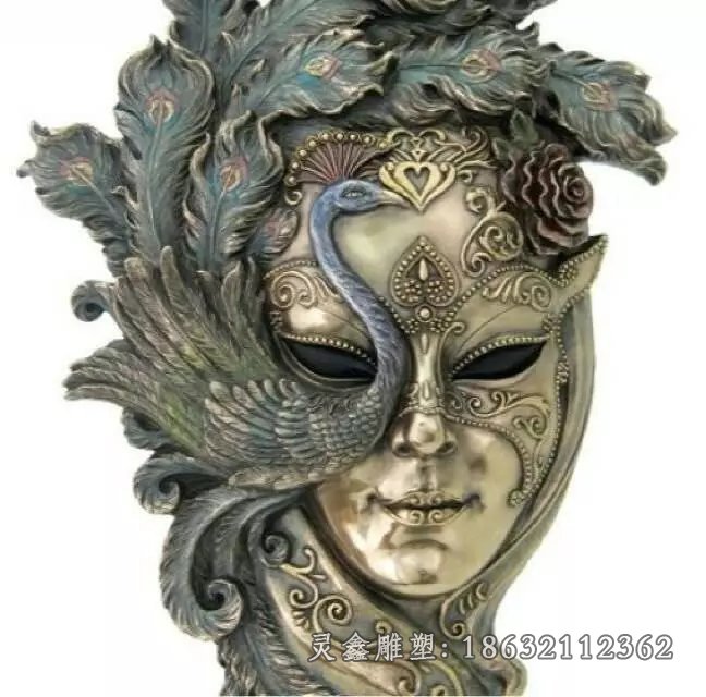 面具铜雕，凤凰面具铜雕