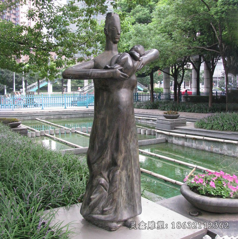 母子城市抽象人物铜雕