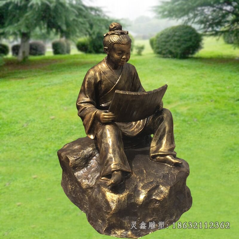 少年梁启超读书铜雕 (3)