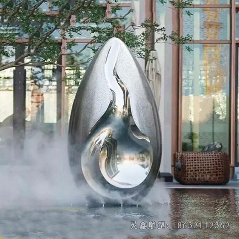 镜面抽象不锈钢水滴雕塑