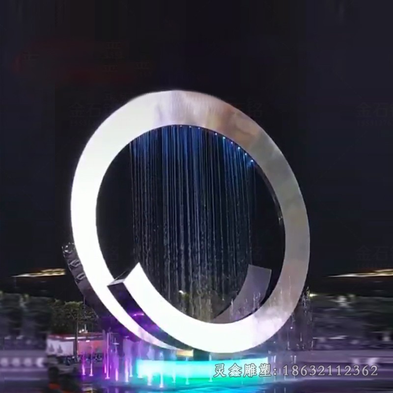 不锈钢发光圆环广场雕塑