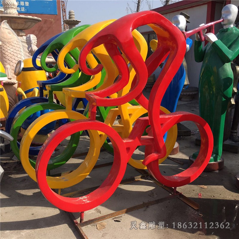 不锈钢抽象彩绘自行车广场雕塑