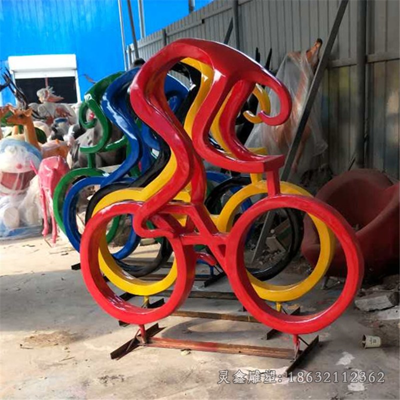 不锈钢抽象彩绘自行车城市雕塑