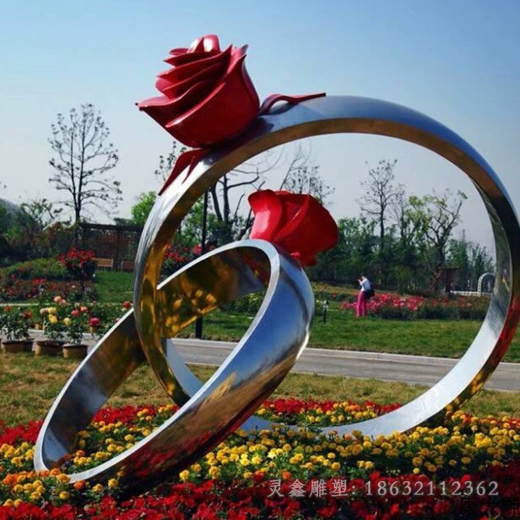 广场不锈钢玫瑰花戒指雕塑