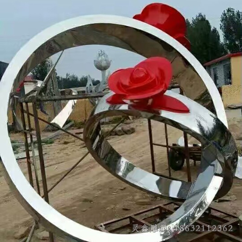 广场不锈钢玫瑰花戒指雕塑