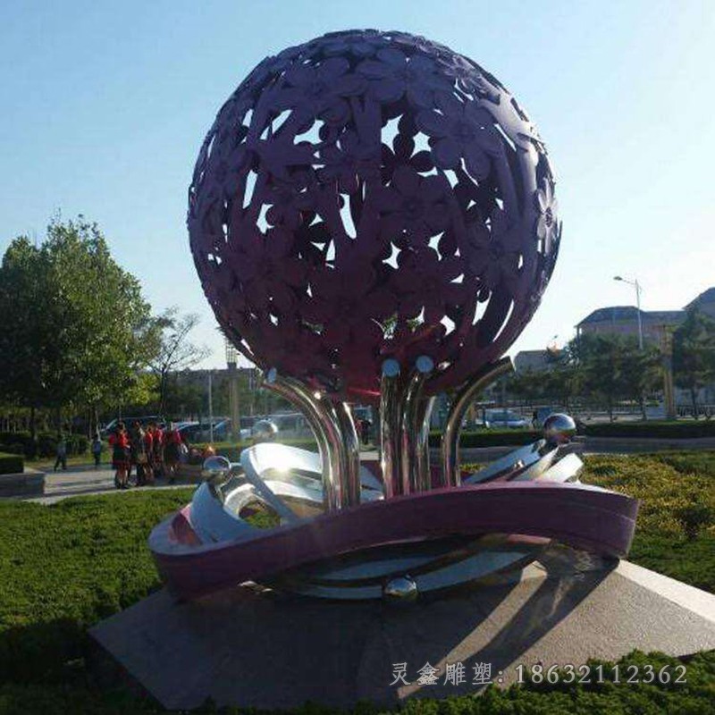 不锈钢彩绘镂空球公园景观雕塑