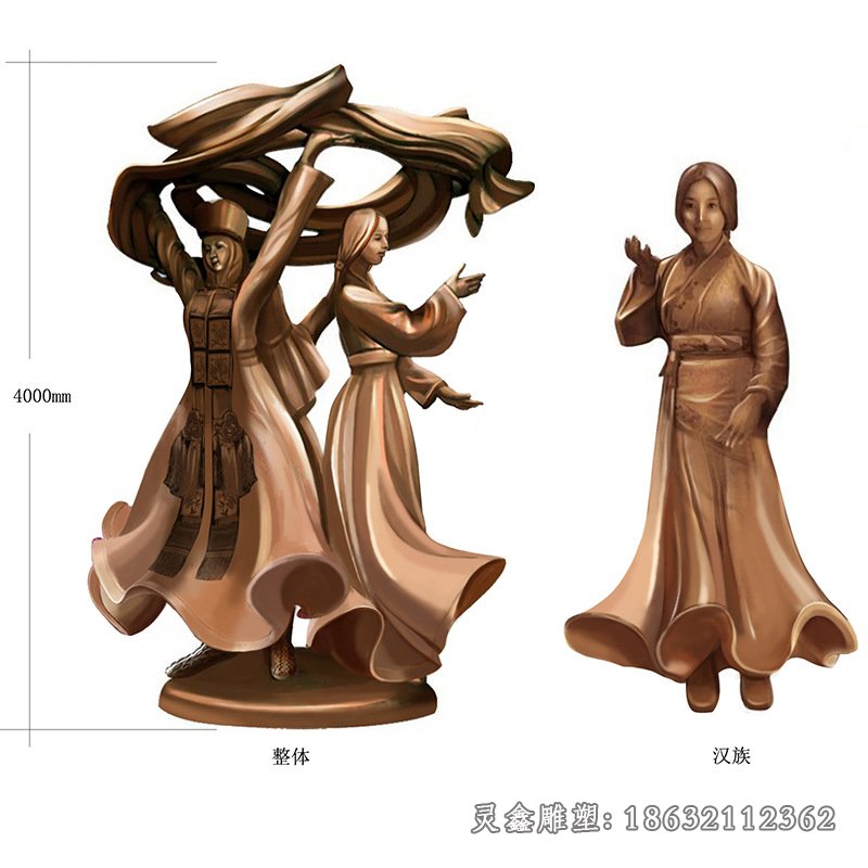 少数民族景观舞蹈铜雕