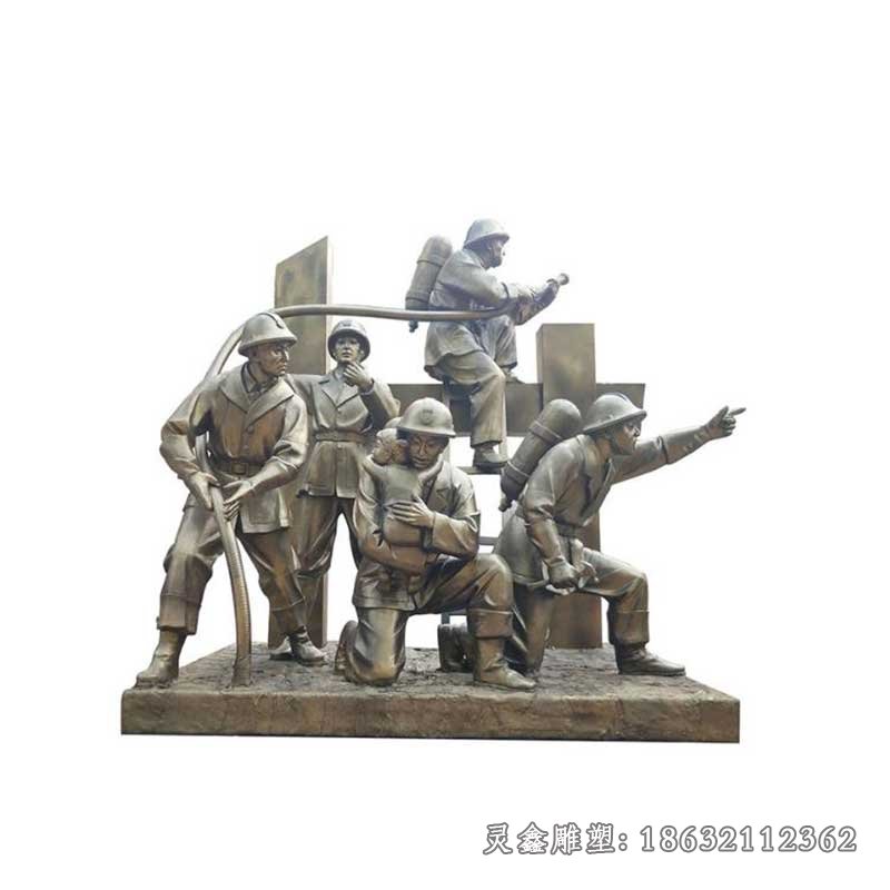 守护生命消防员铜雕 (3)
