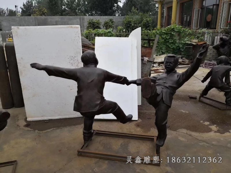 摔跤公园人物标志铜雕