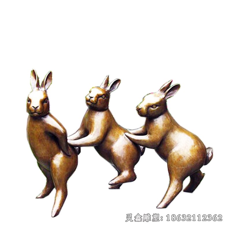跳舞的兔子铜雕 (2)
