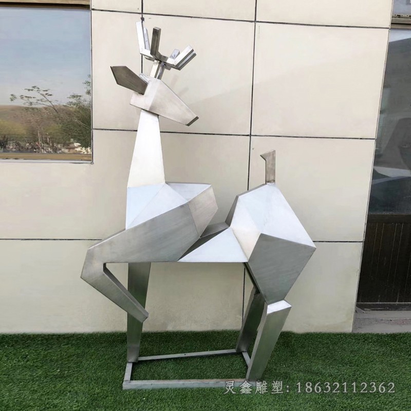 公园几何不锈钢鹿动物雕塑