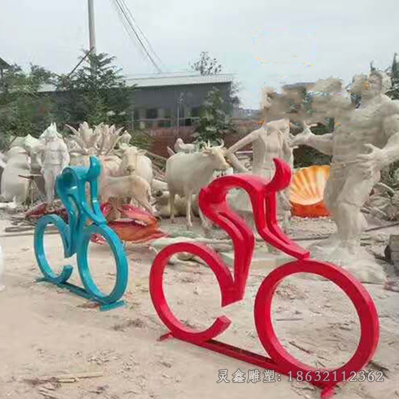 不锈钢彩绘骑自行车广场雕塑
