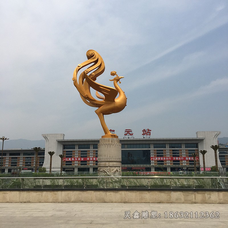 广场不锈钢抽象凤凰景观雕塑