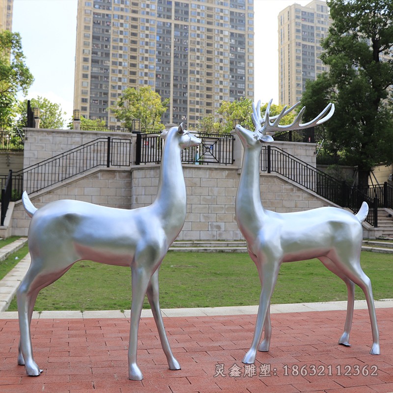 广场不锈钢抽象鹿动物雕塑