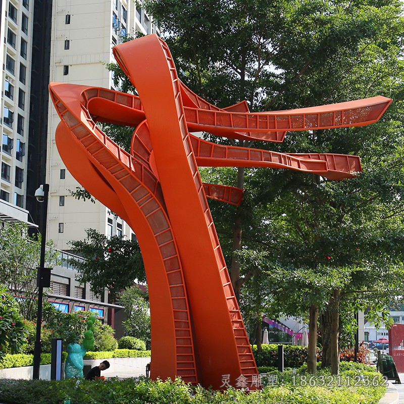 小区不锈钢抽象飘扬雕塑