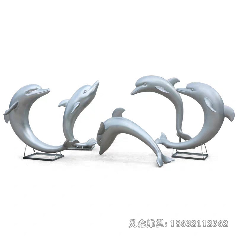 不锈钢镜面海豚嬉戏雕塑