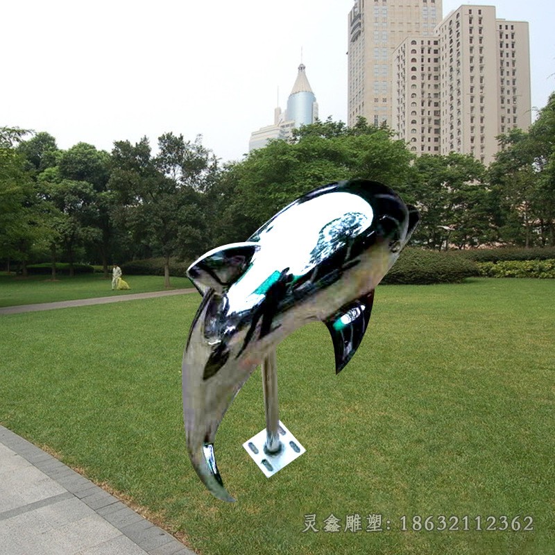 镜面不锈钢海豚跳跃雕塑