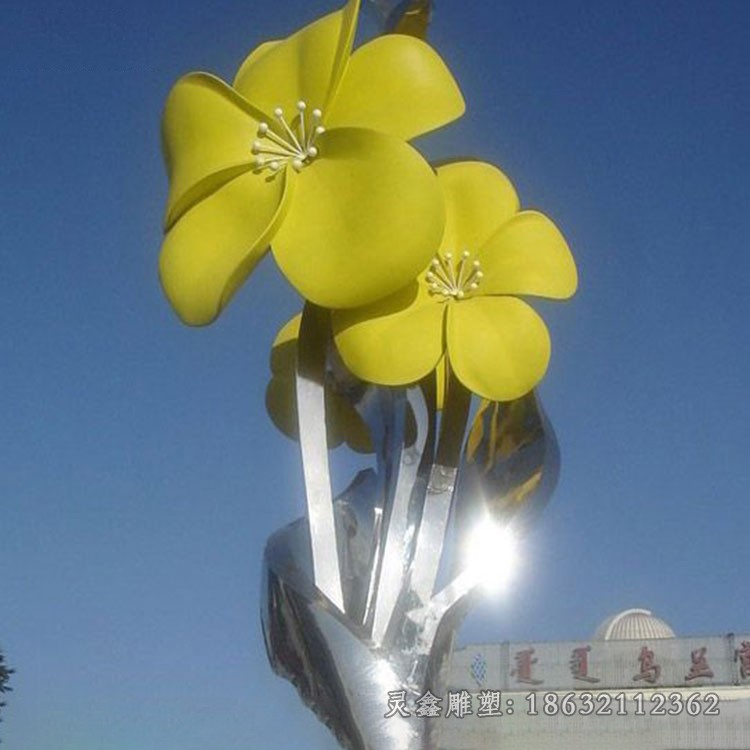镜面不锈钢开放花朵抽象雕塑