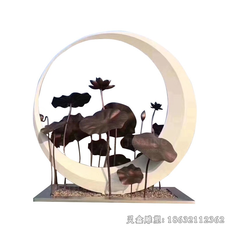 园林不锈钢月亮荷花景观雕塑