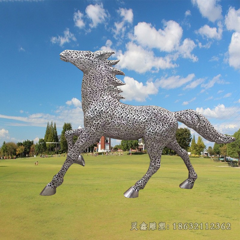 广场不锈钢镂空奔马雕塑