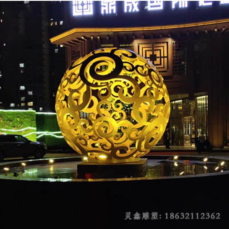 广场不锈钢镂空球发光雕塑